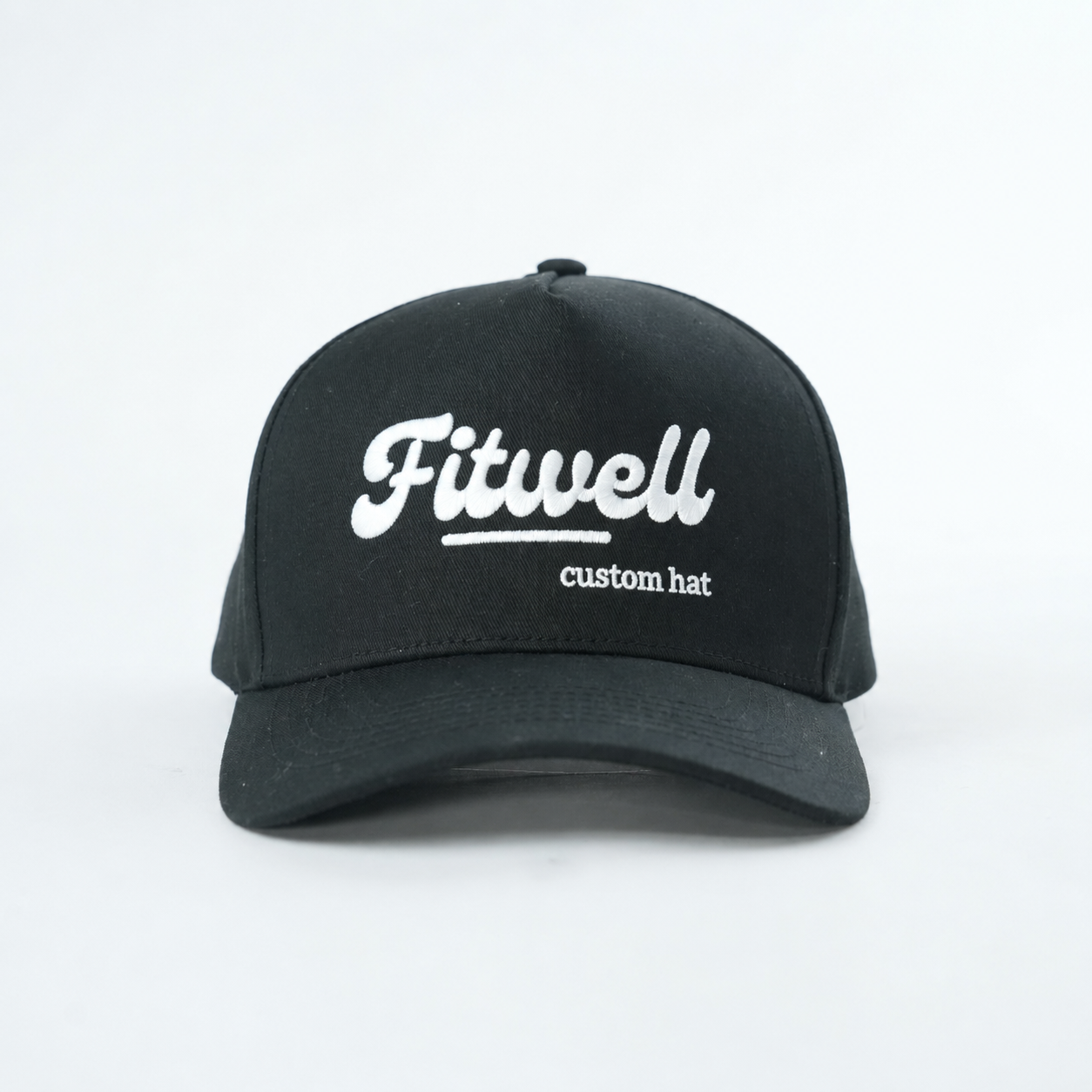 Black 5 Panel Cotton Twill Baseball Cap with 3D Embroidered Logo Casual Adjustable Hat