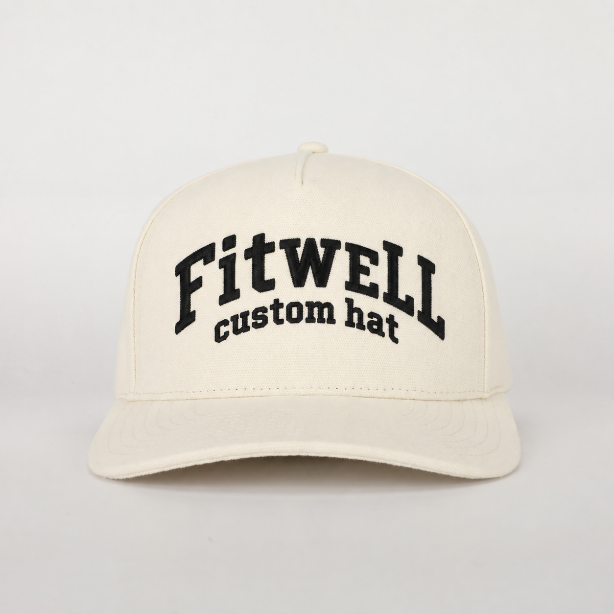 NWAHYPE Fayetteville Cream Cotton Twill 5-Panel Baseball Cap with Black Embroidered Lettering and Curved Brim