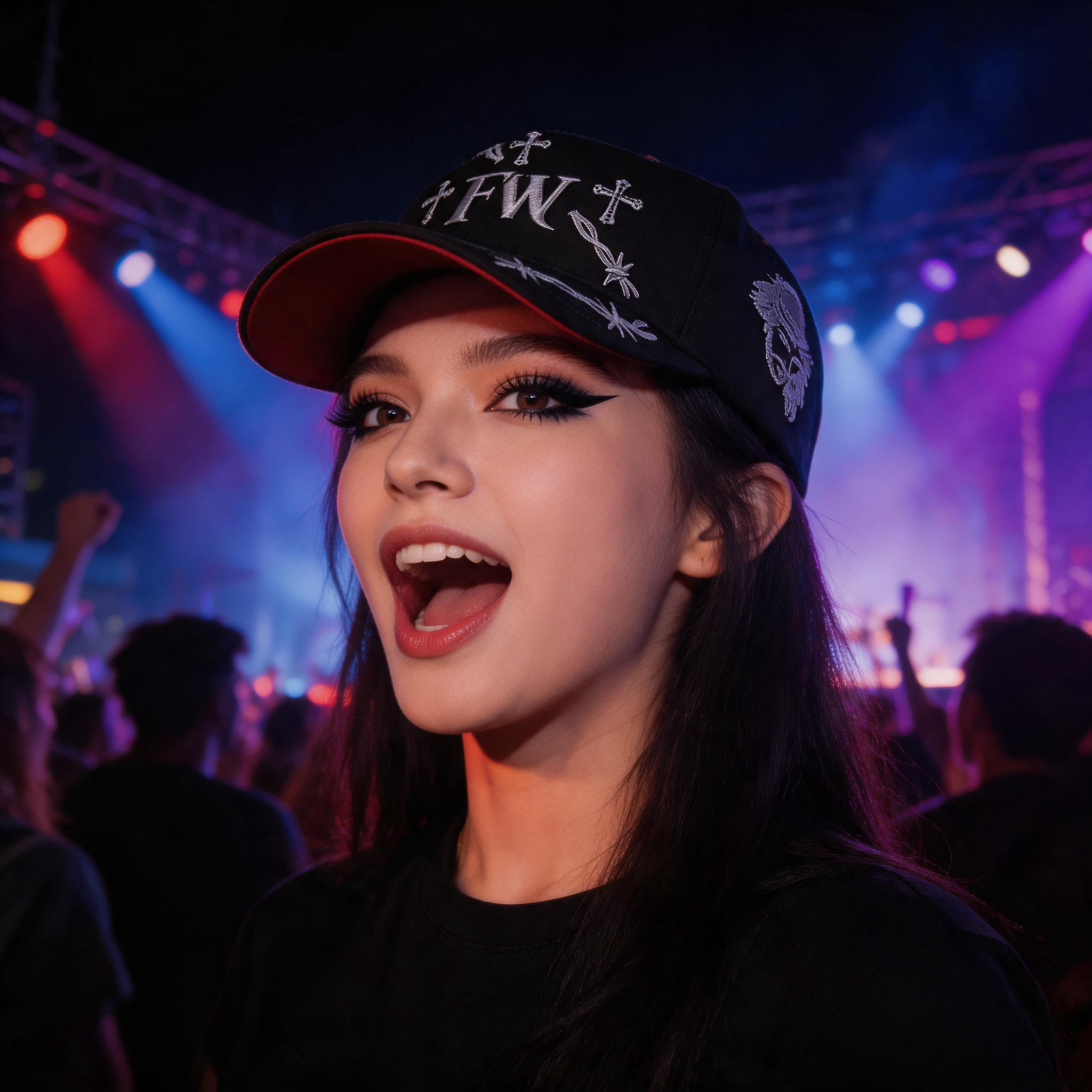 Black Embroidered Cross Pattern Adjustable Streetwear Baseball Cap Fashion Cotton Twill Hat