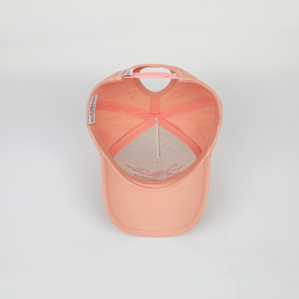 Peach Cotton Twill Baseball Cap with Tonal Anchor and Fish Embroidery