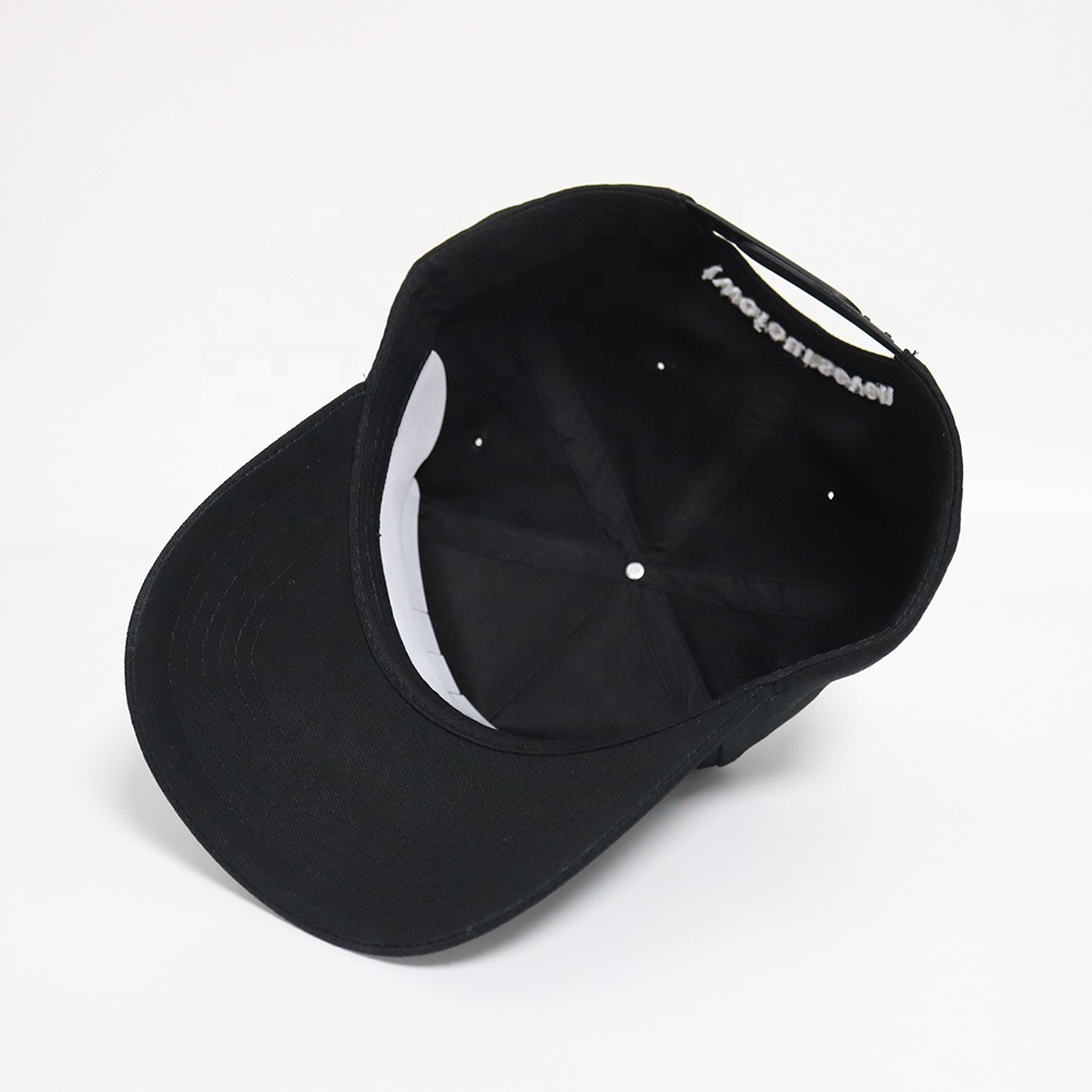 Black 3D Embroidered Logo Baseball Cap Cotton Twill Adjustable Snapback Hat