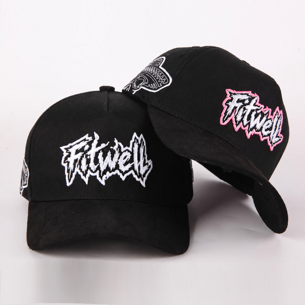 Black Cotton Twill Baseball Cap with Raised Embroidered Graffiti Logo, Curved Brim and Side Patch – Unisex Streetwear 5-Panel Hat