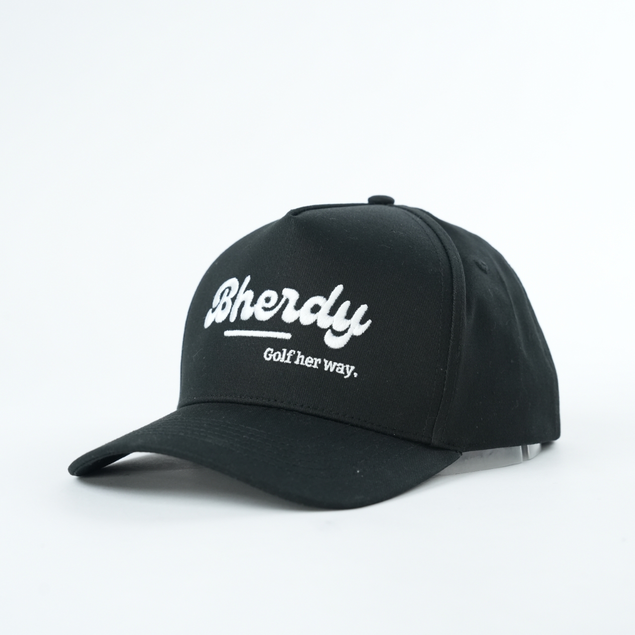 Black 5 Panel Cotton Twill Baseball Cap with 3D Embroidered Logo Casual Adjustable Hat