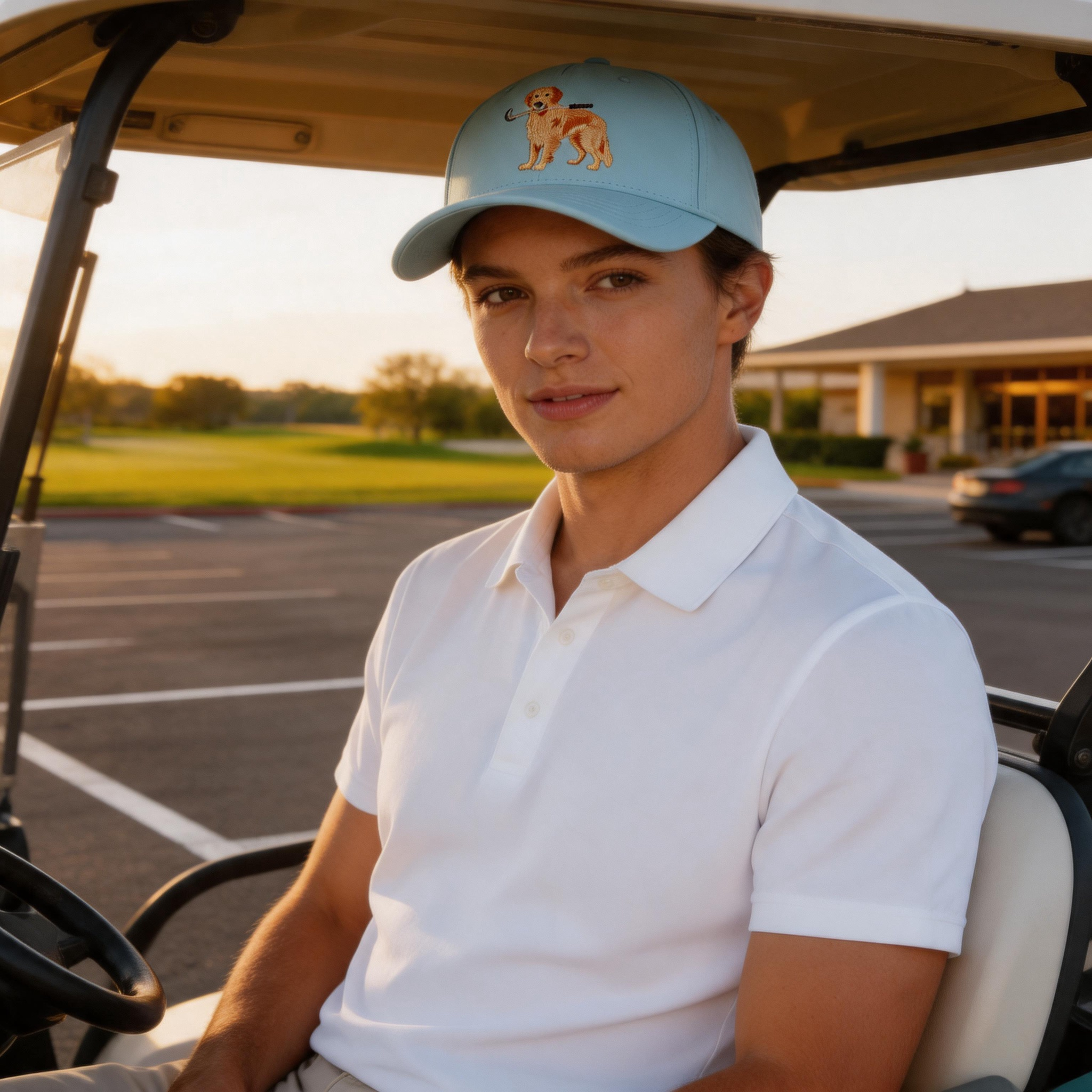 Light Blue Cotton Twill Baseball Cap with Dog Golf Embroidered Logo