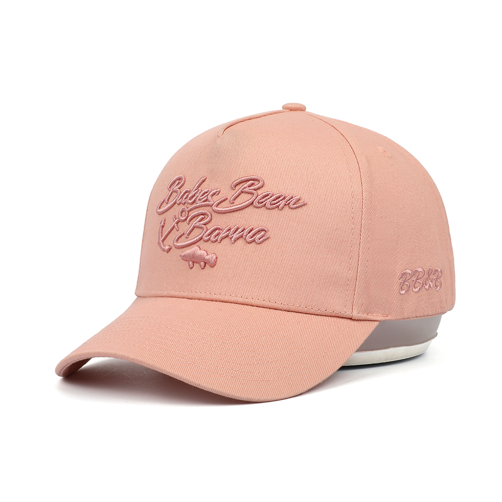 Peach Cotton Twill Baseball Cap with Tonal Anchor and Fish Embroidery