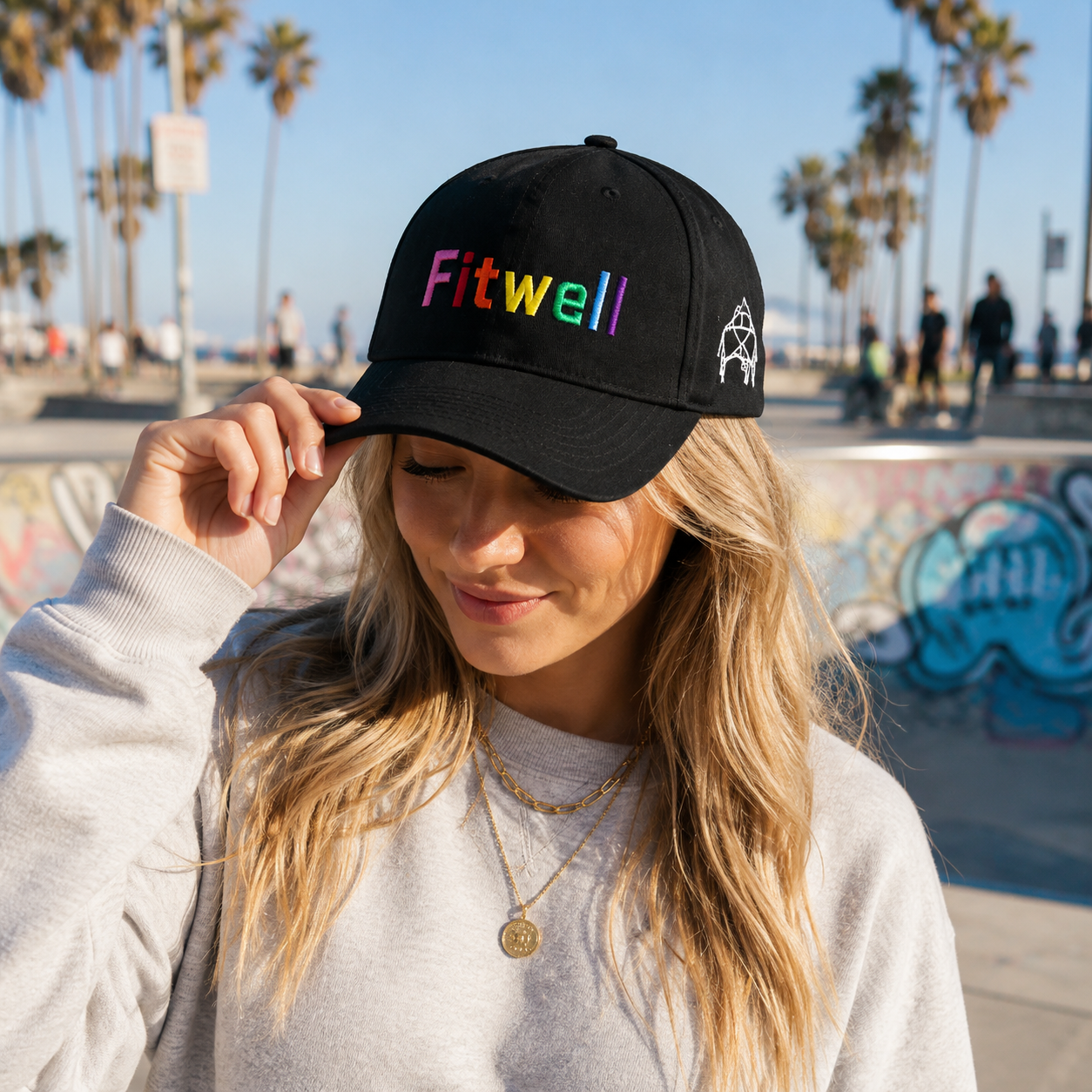 Black Cotton Twill 5-Panel Baseball Cap with Inverted Rainbow 3D Letter Embroidery & Curved Brim
