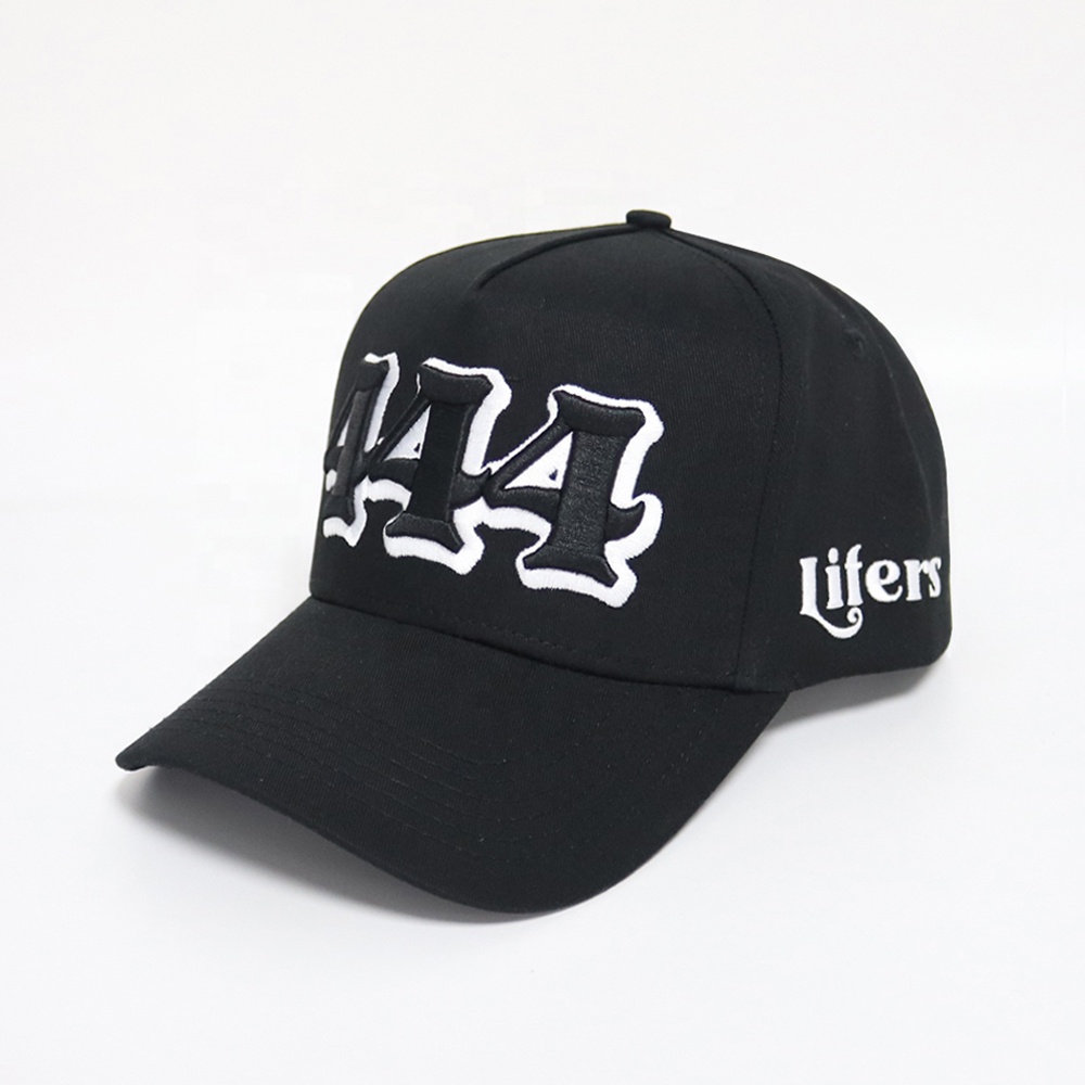 Black 3D Embroidered Logo Baseball Cap Cotton Twill Adjustable Snapback Hat