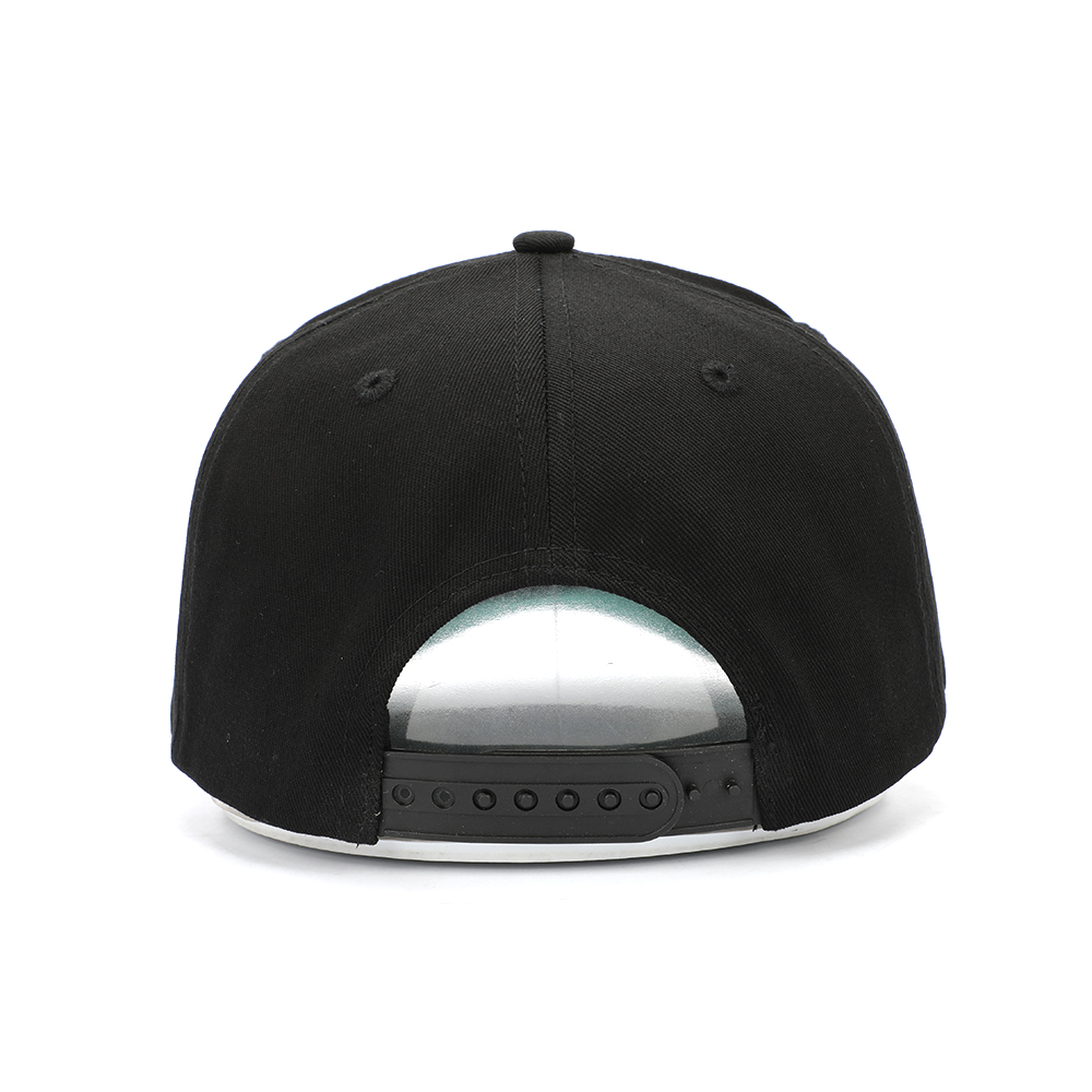 Black Cotton Twill Baseball Cap with 3D Embroidered Logo Adjustable Casual Hat