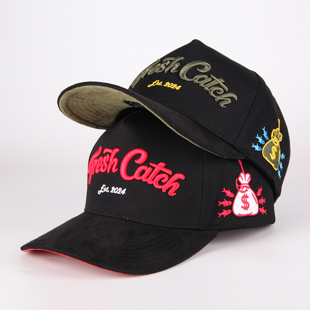 Fresh Catch Script Embroidered Black Baseball Cap