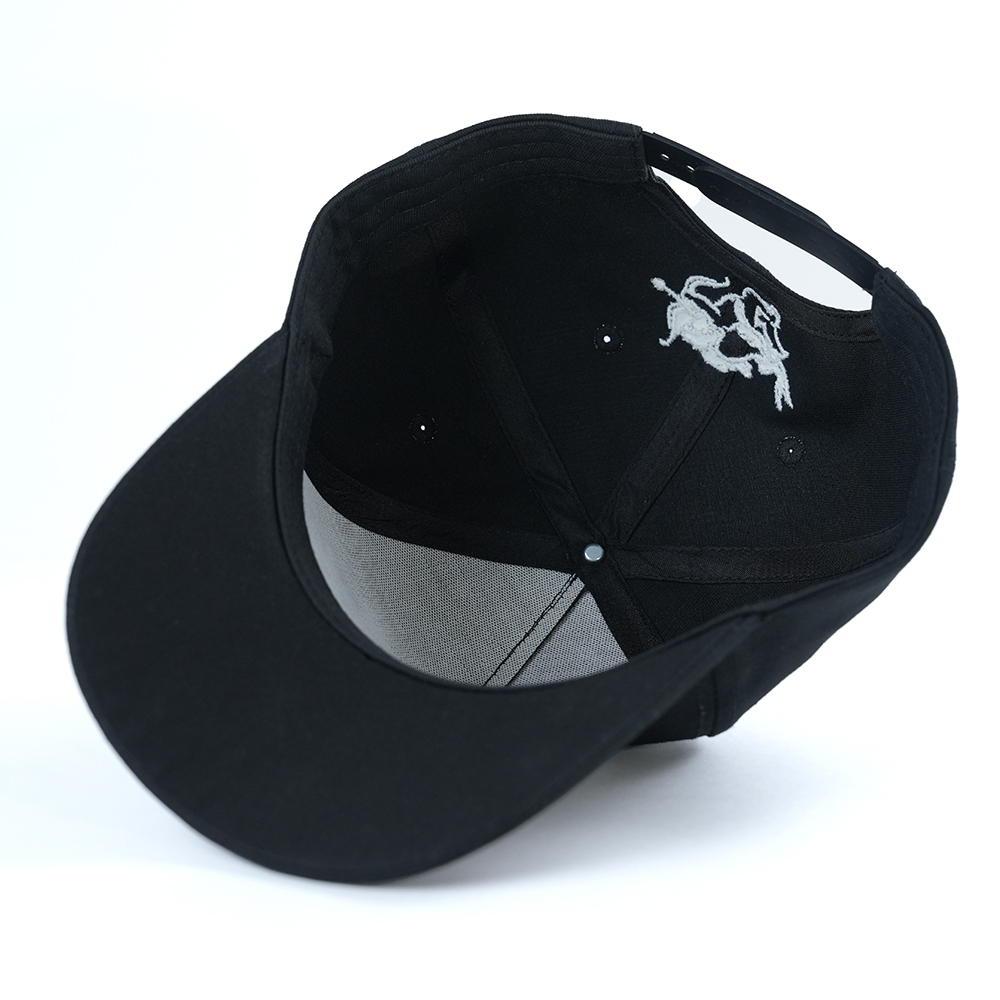 Black Cotton Twill Baseball Cap with Gothic Embroidered Logo and Wing Graphic Design