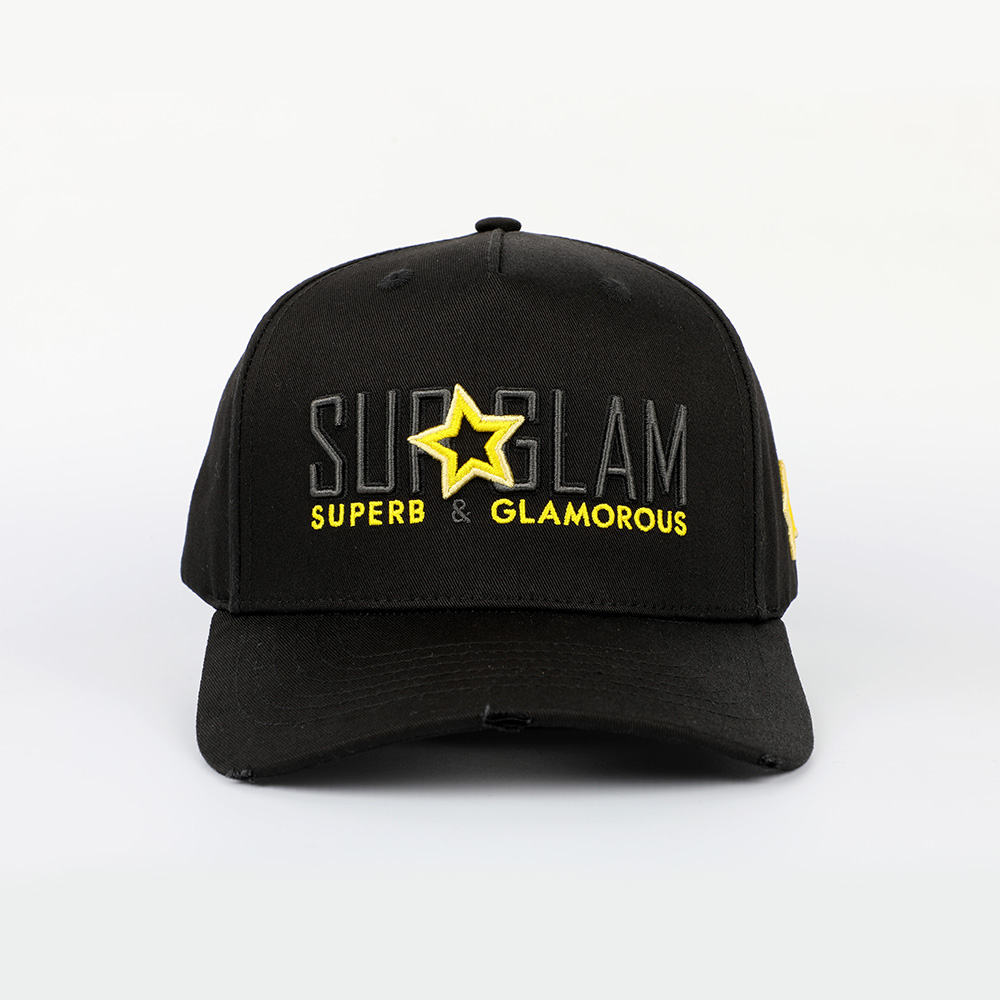 Black Cotton Twill Baseball Cap with Star Letter Embroidery