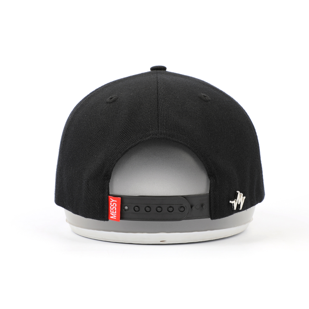 Black Five-Panel Cotton Twill Baseball Cap with Pink 3D Wave Embroidery
