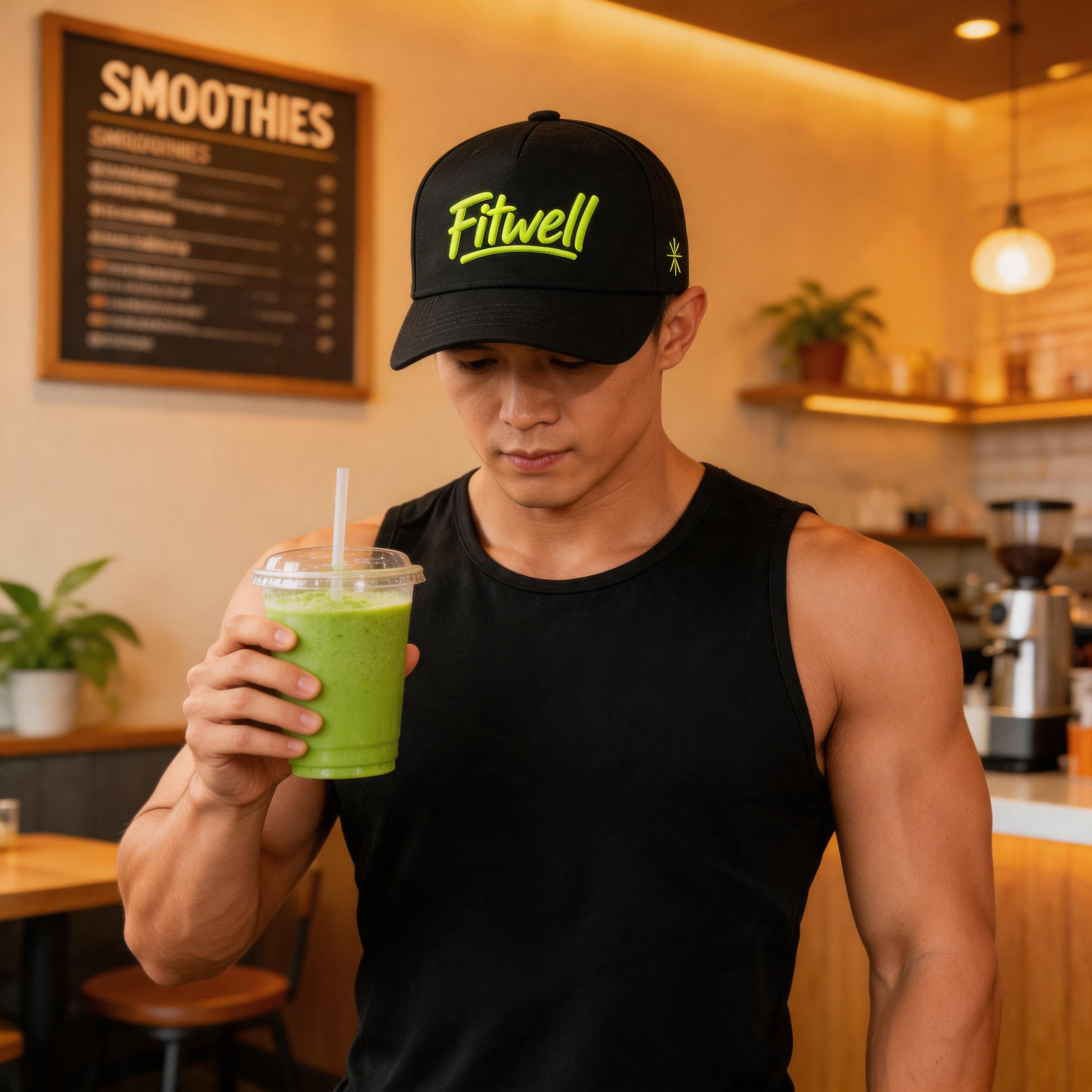 Black 5 Panel Cotton Twill Baseball Cap with Neon Green Raised Embroidery Logo