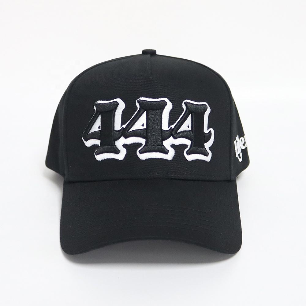 Black 3D Embroidered Logo Baseball Cap Cotton Twill Adjustable Snapback Hat