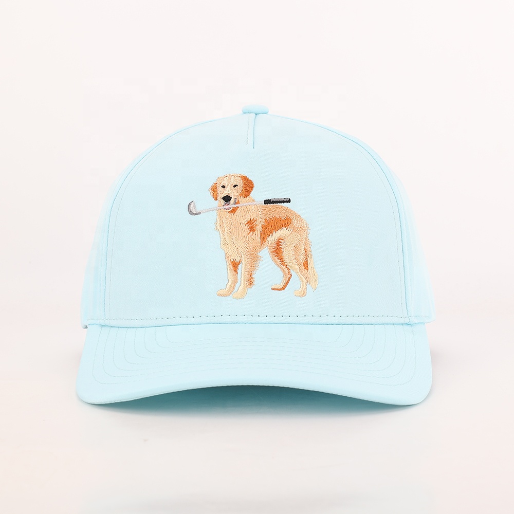 Light Blue Cotton Twill Baseball Cap with Dog Golf Embroidered Logo