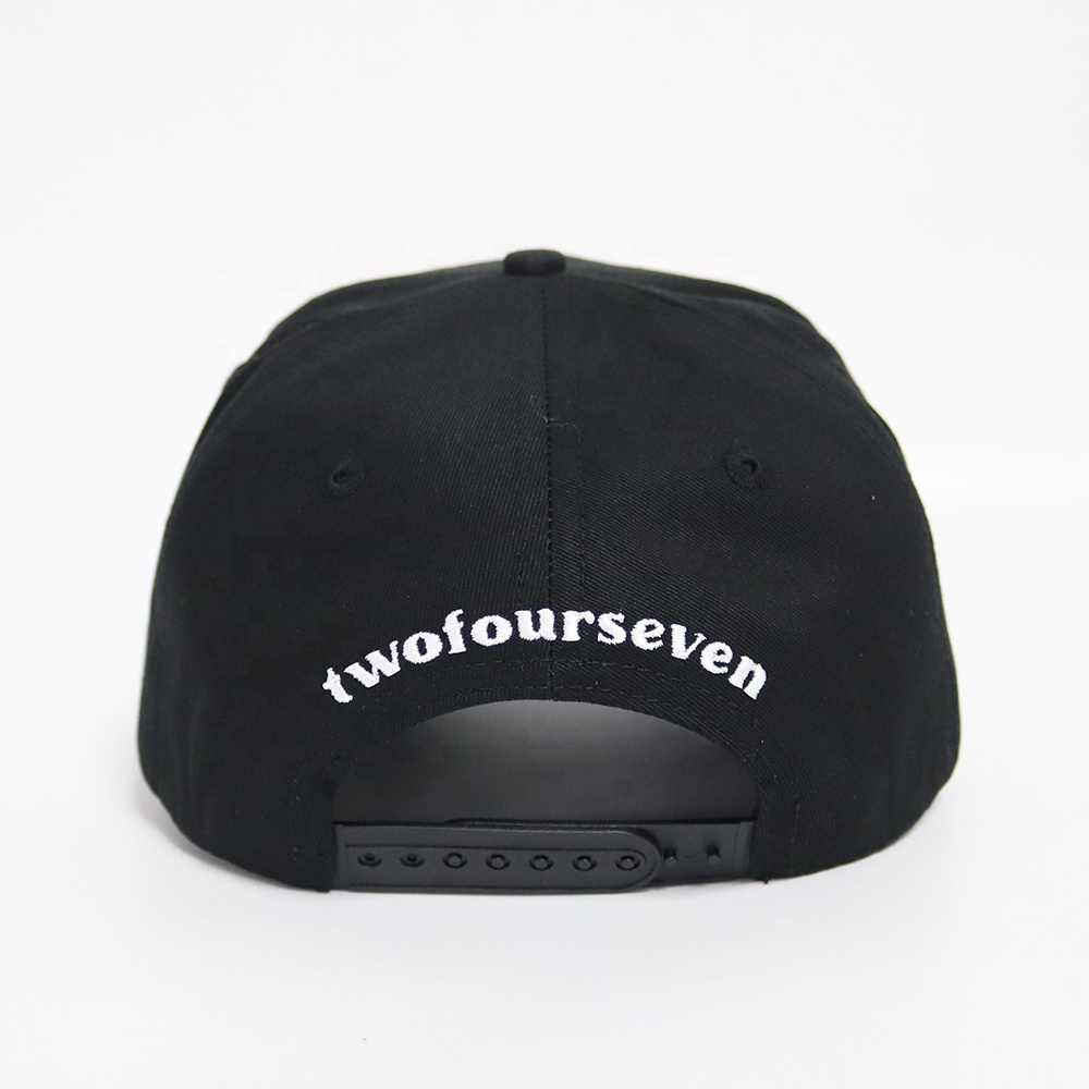 Black 3D Embroidered Logo Baseball Cap Cotton Twill Adjustable Snapback Hat