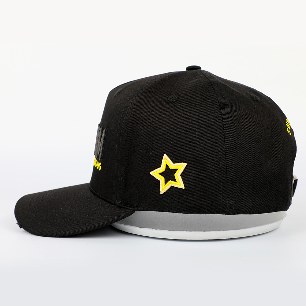 Black Cotton Twill Baseball Cap with Star Letter Embroidery