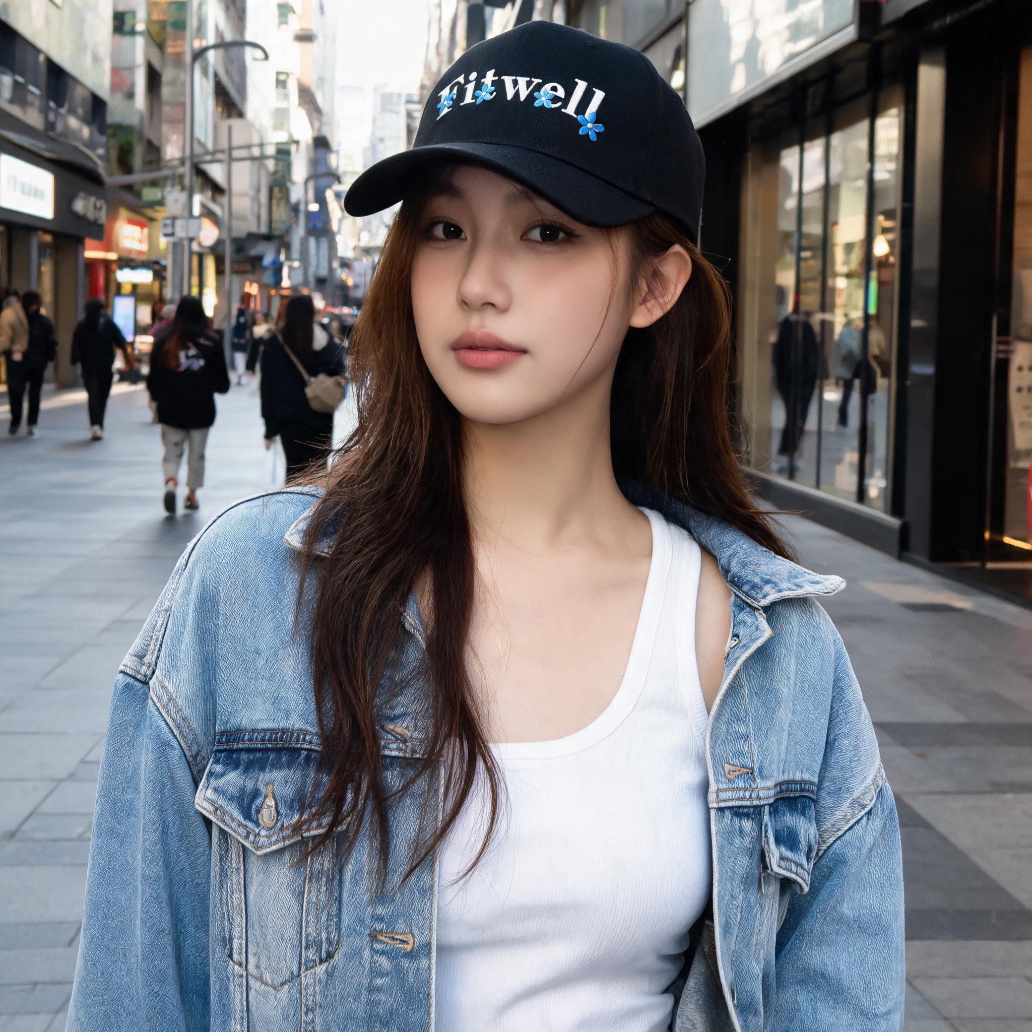 Black Cotton Twill Baseball Cap with Floral Letter Embroidery Logo and Curved Brim
