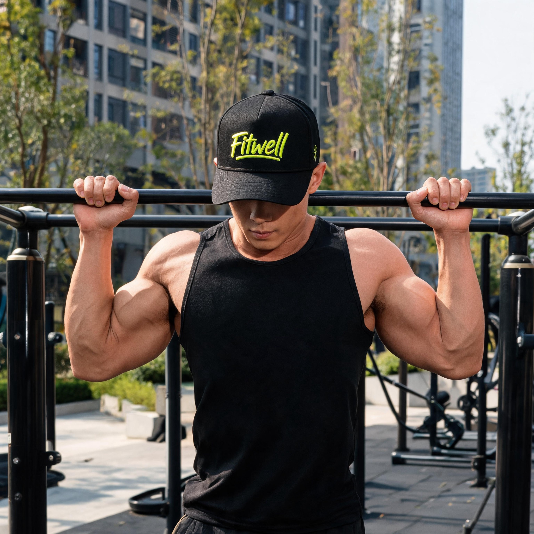 Black 5 Panel Cotton Twill Baseball Cap with Neon Green Raised Embroidery Logo