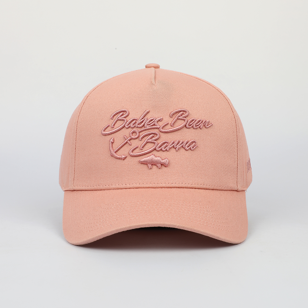 Peach Cotton Twill Baseball Cap with Tonal Anchor and Fish Embroidery