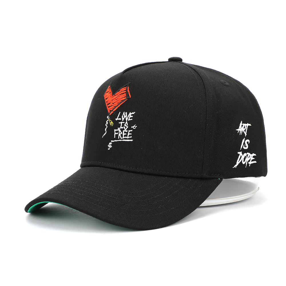 Black Cotton Twill Baseball Cap with 3D Embroidered Logo Adjustable Casual Hat