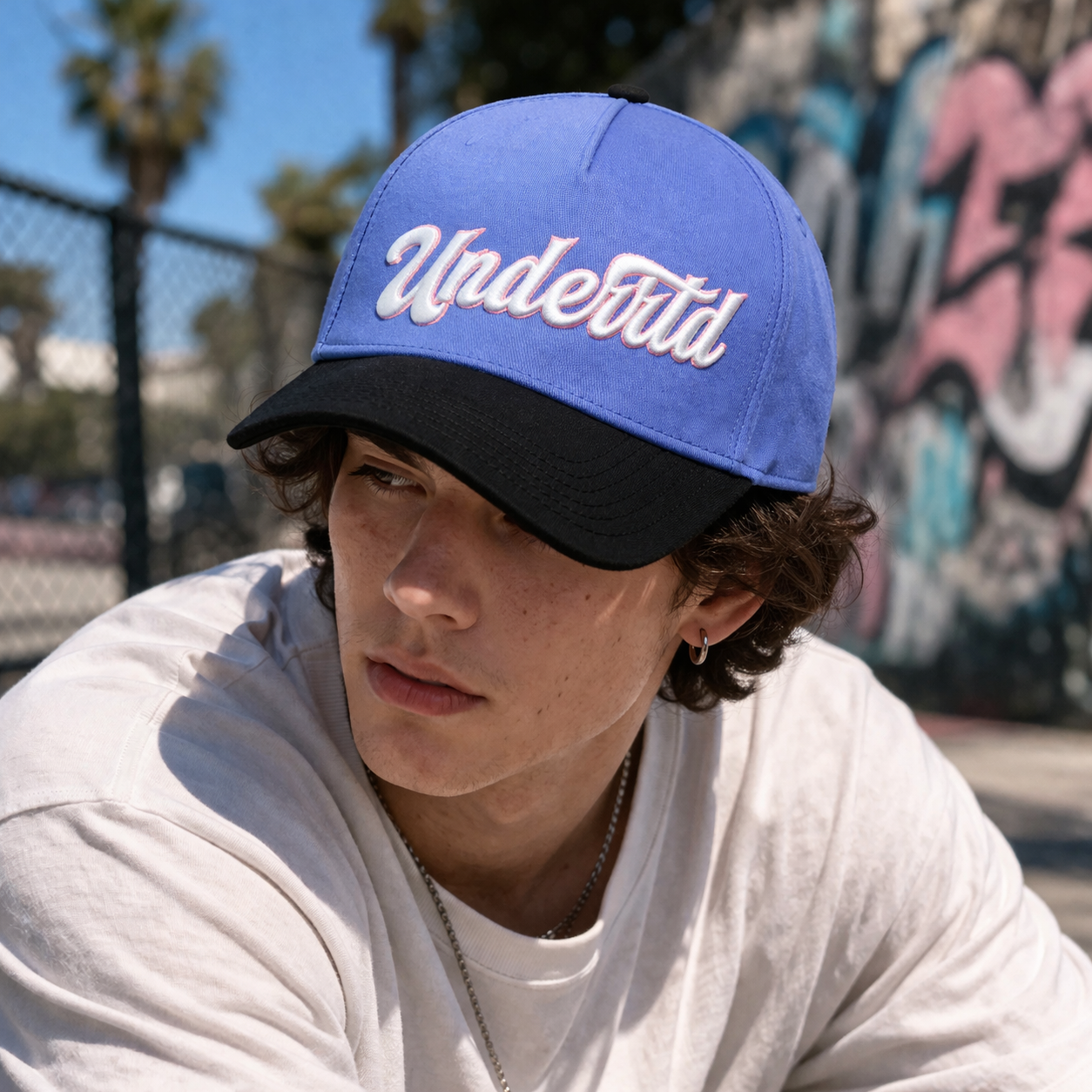Two Tone 3D Embroidered Script Logo Cotton Twill 5 Panel Baseball Cap