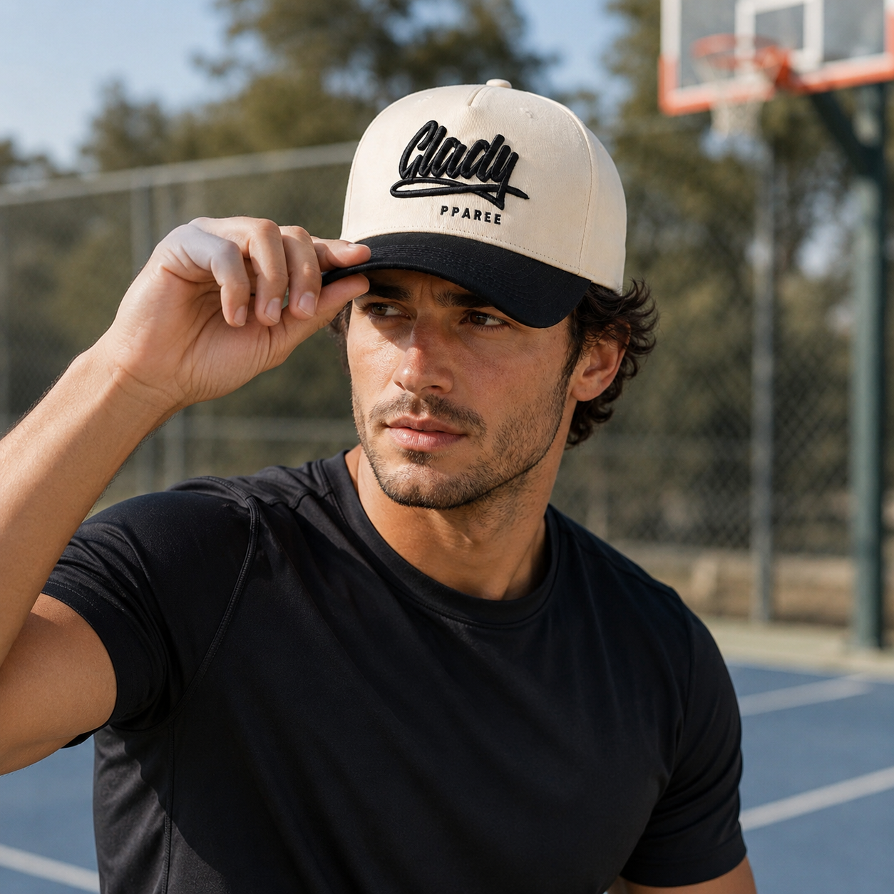 Cream Black Two Tone 3D Script Embroidered Baseball Cap