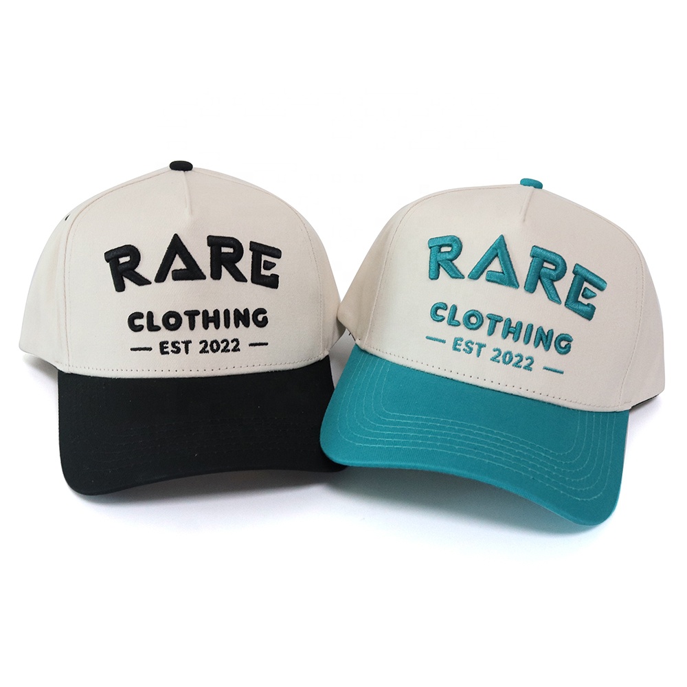 Ivory Two-Tone 5-Panel Baseball Cap with Raised Logo Embroidery