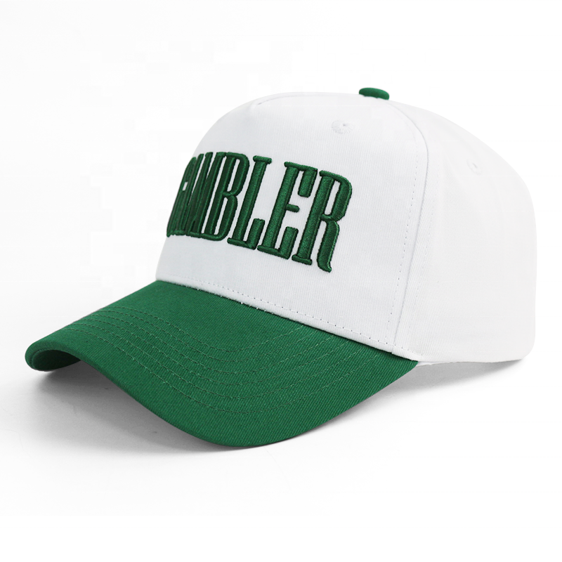 White and Green Two-Tone Baseball Cap with Raised Letter Embroidery