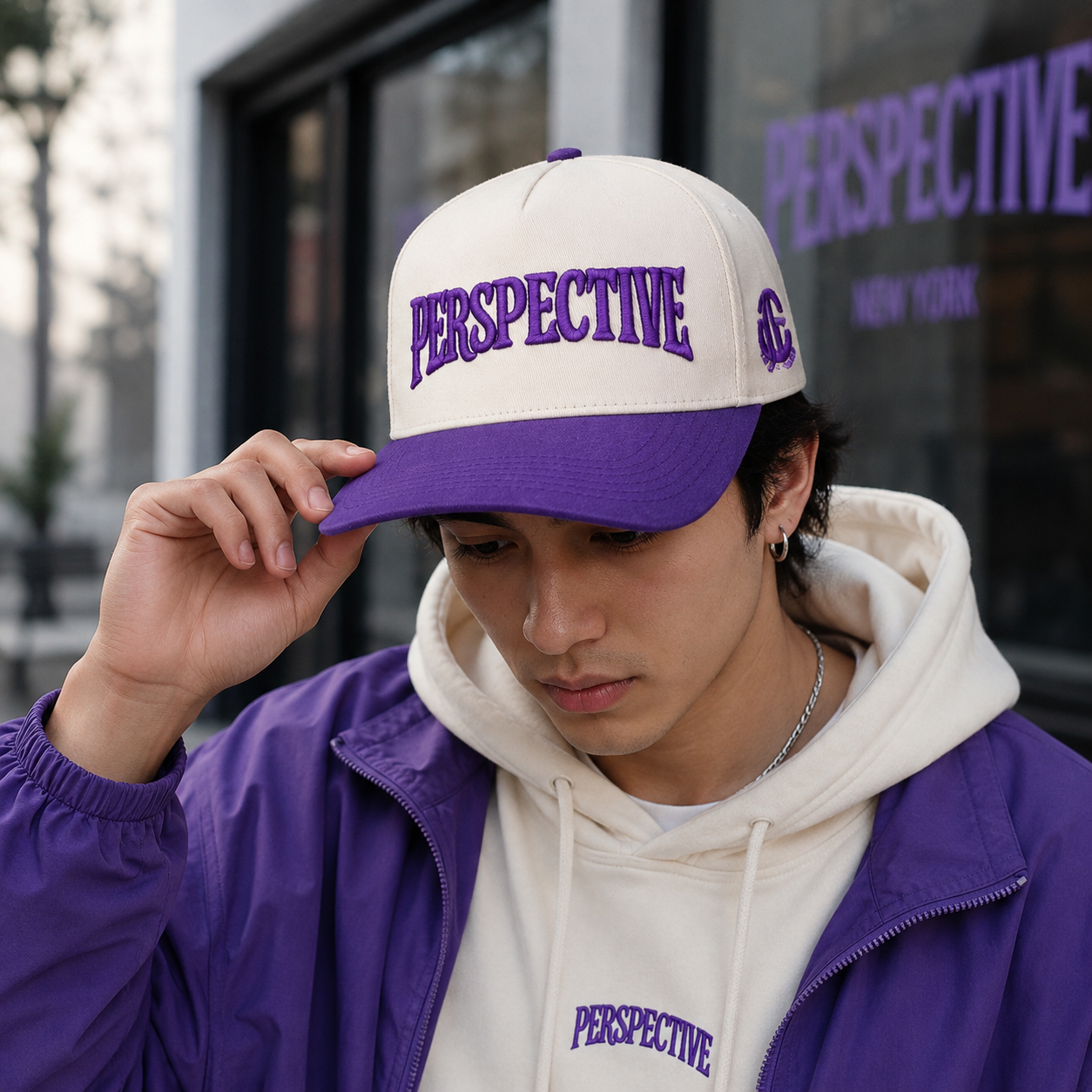 Perspective Purple and Cream Two-Tone 3D Embroidered Baseball Cap