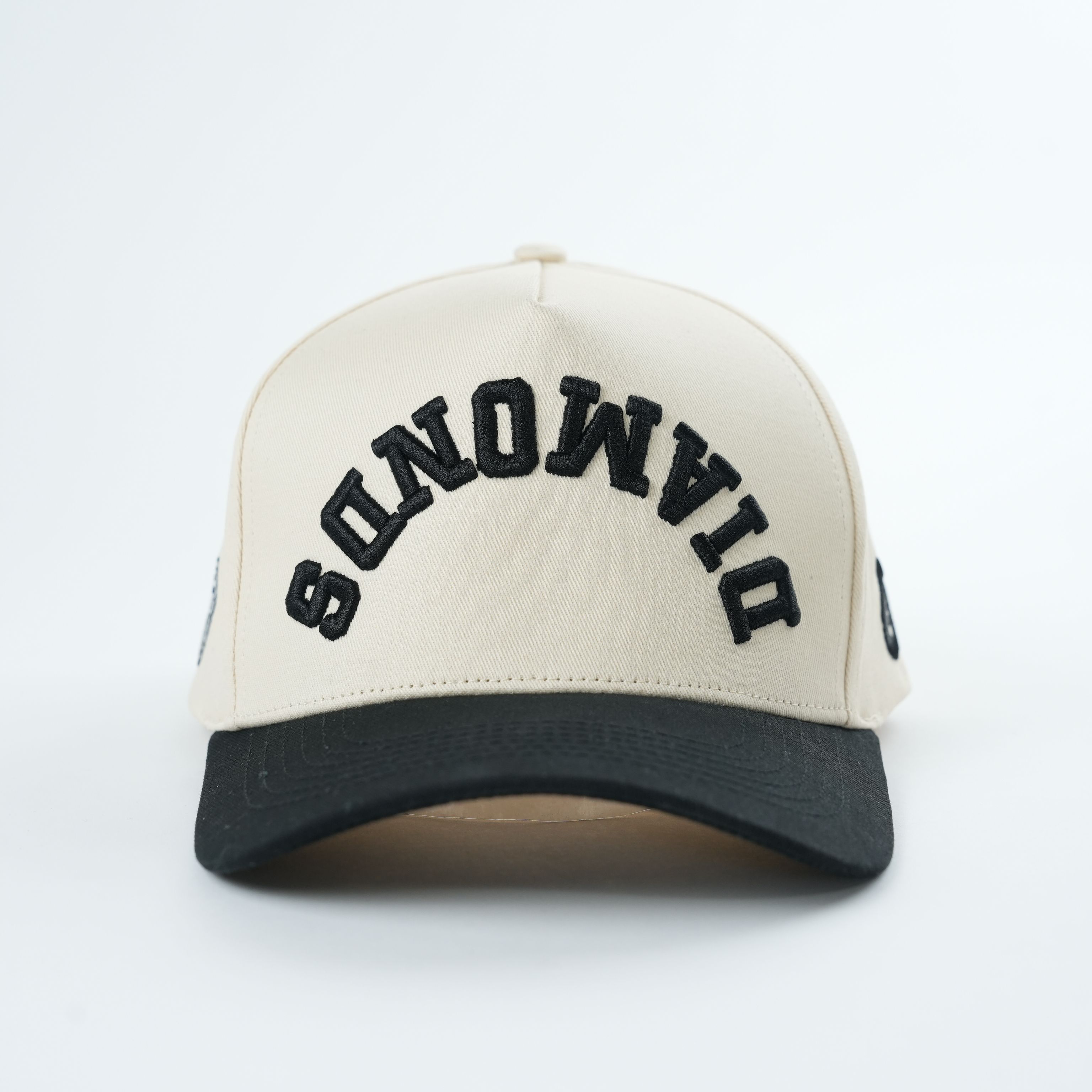 Cream Black Diamond 3D Embroidered Curved Brim Baseball Cap