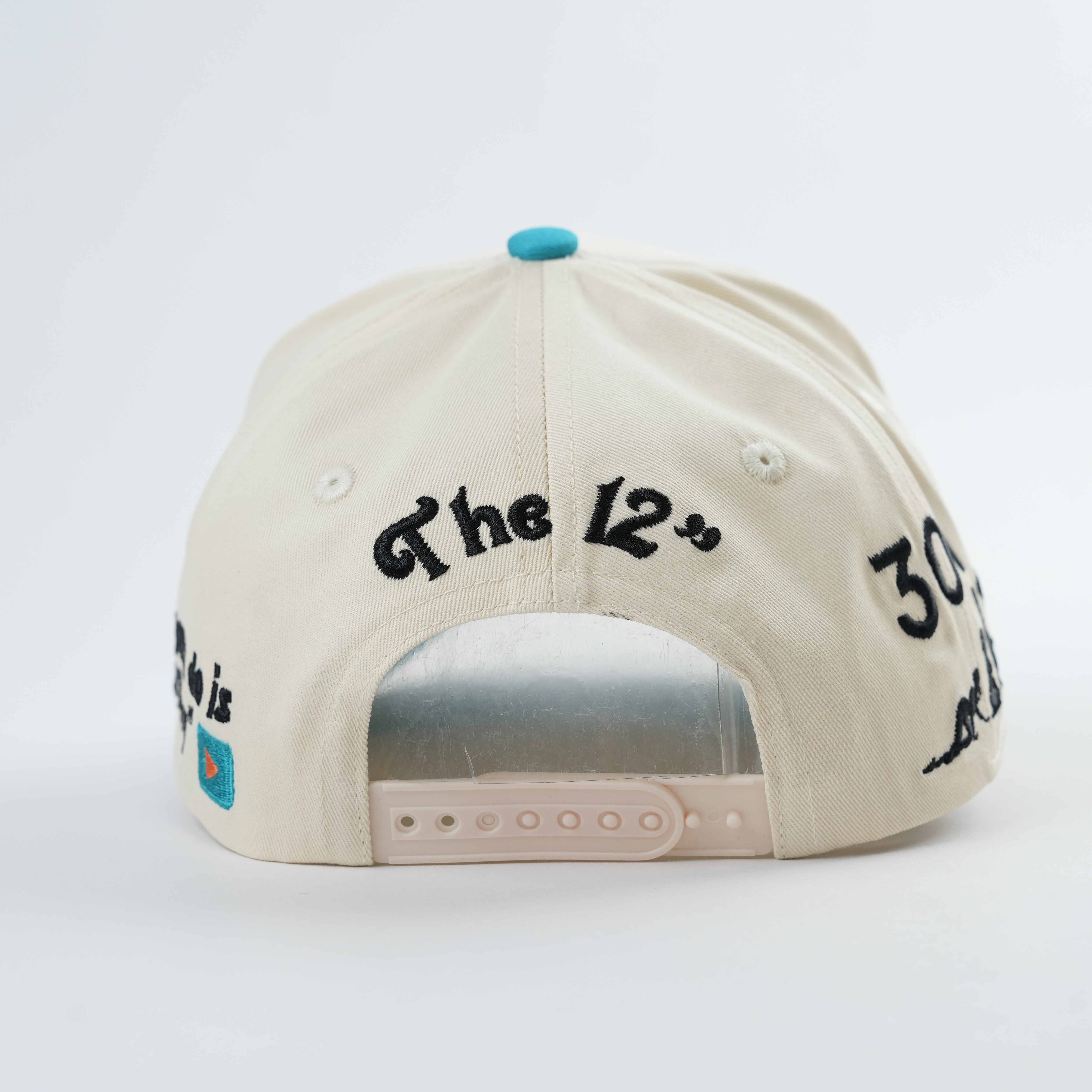 Beige and Turquoise Two-Tone 5-Panel Baseball Caps with Press Play Embroidery
