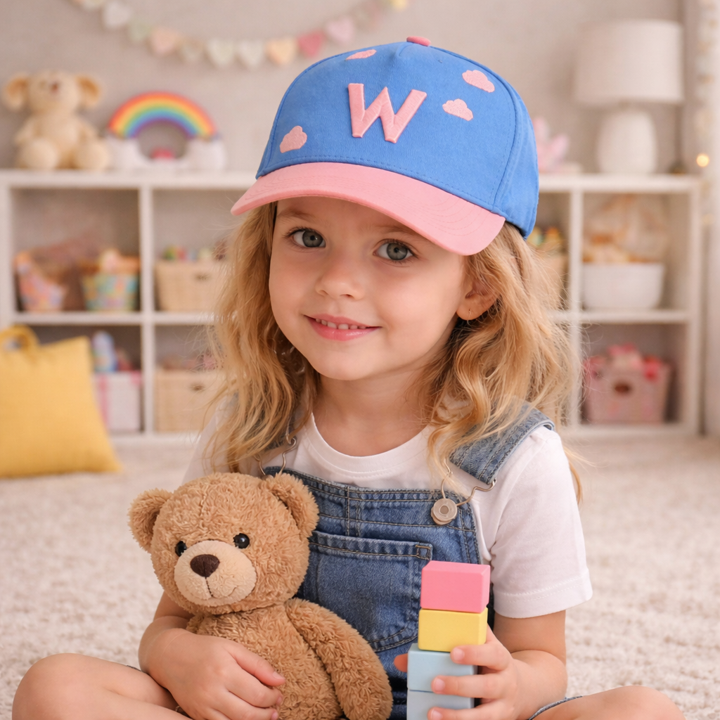 Blue Pink Two Tone Baseball Cap with 3D Embroidered Cloud Logo Hat