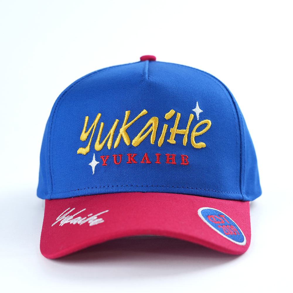 Blue and Red Flat Embroidered Five-Panel Baseball Cap