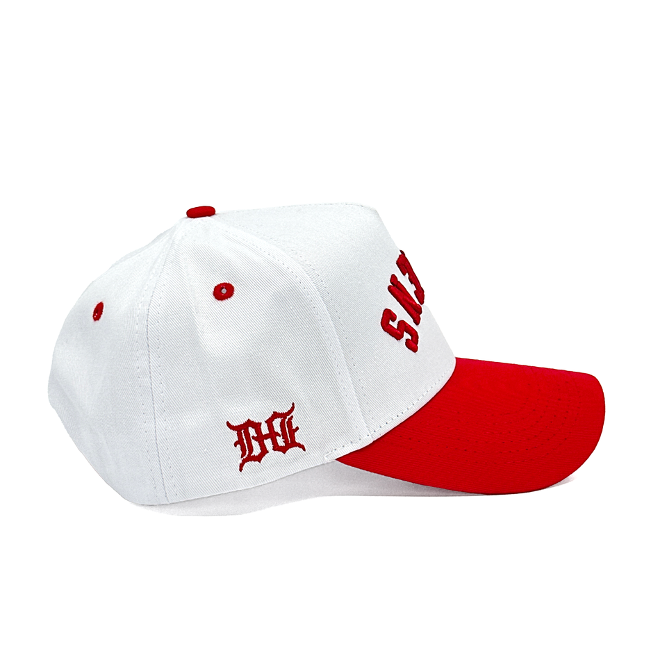 Upside Down Athens Red White Two-Tone Embroidered Baseball Cap