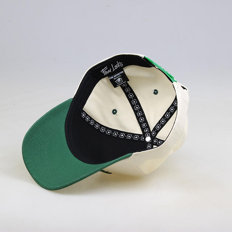 Four Locks Green and White Two Tone 5 Panel Baseball Cap with Embroidered Script Logo
