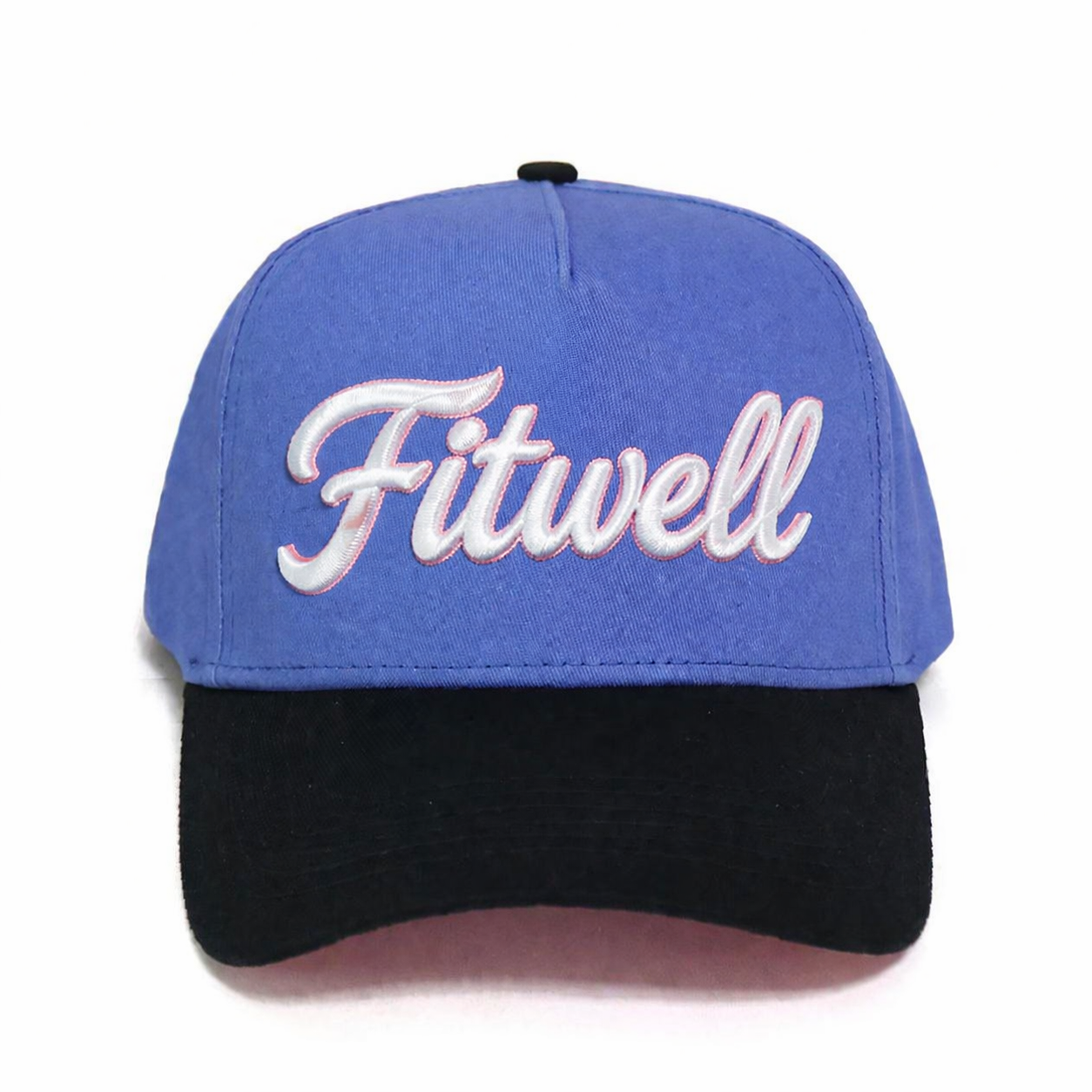 Two Tone 3D Embroidered Script Logo Cotton Twill 5 Panel Baseball Cap