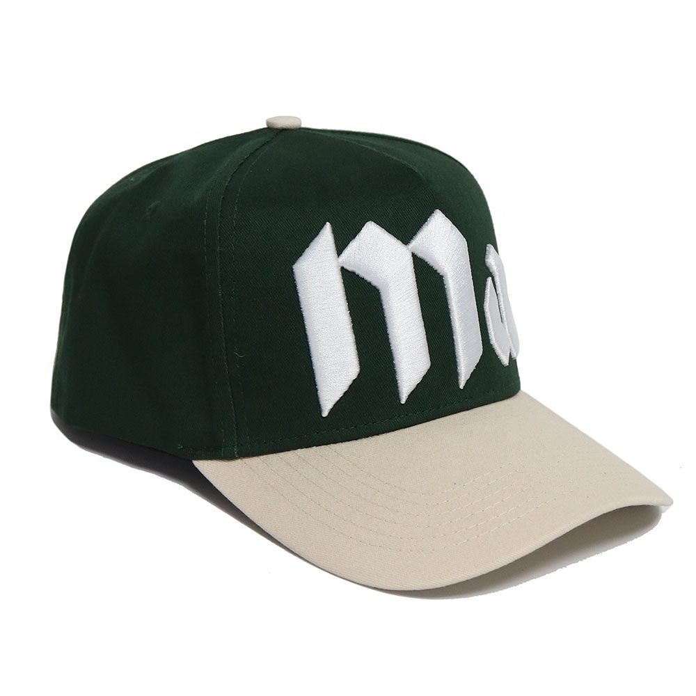 Green Beige Two Tone 3D Embroidered Gothic Letter Baseball Cap Cotton Twill Hat