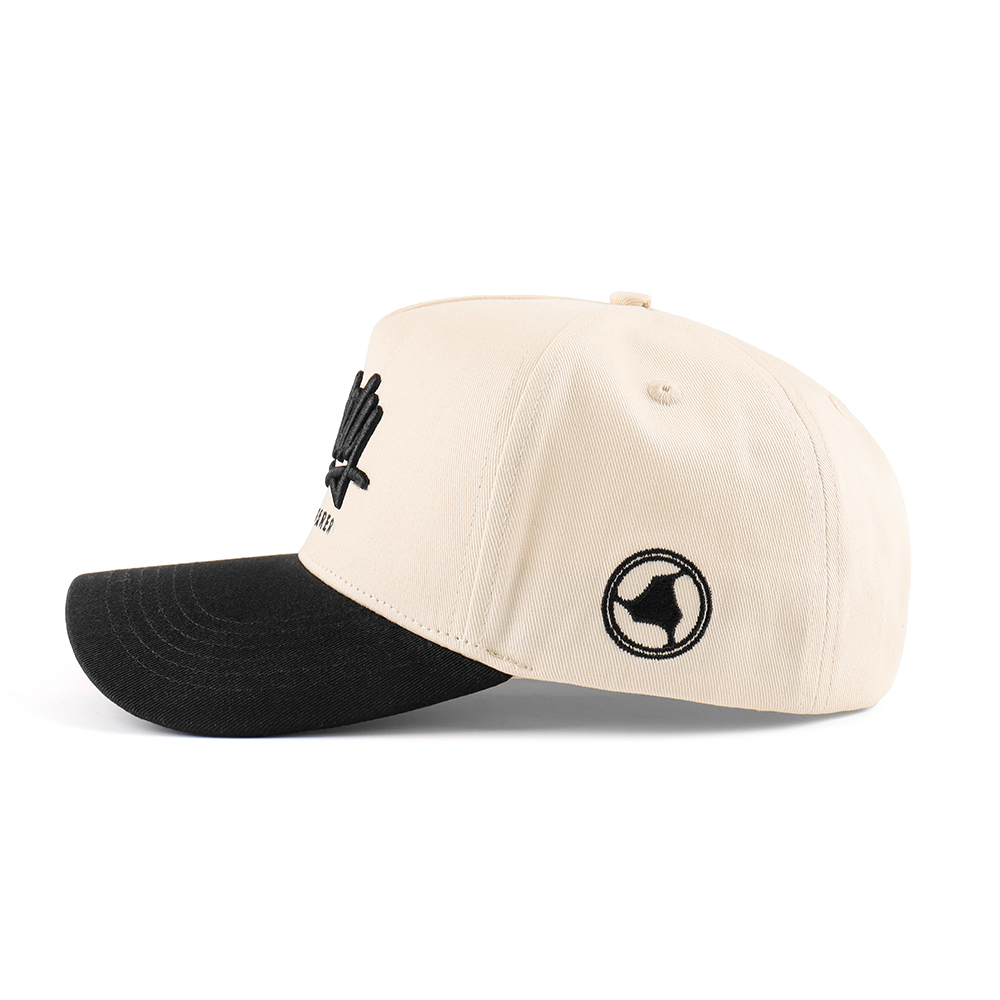 Cream Black Two Tone 3D Script Embroidered Baseball Cap