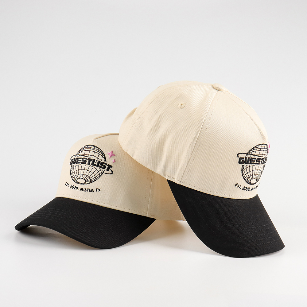 Cream & Black Globe Embroidered Baseball Cap