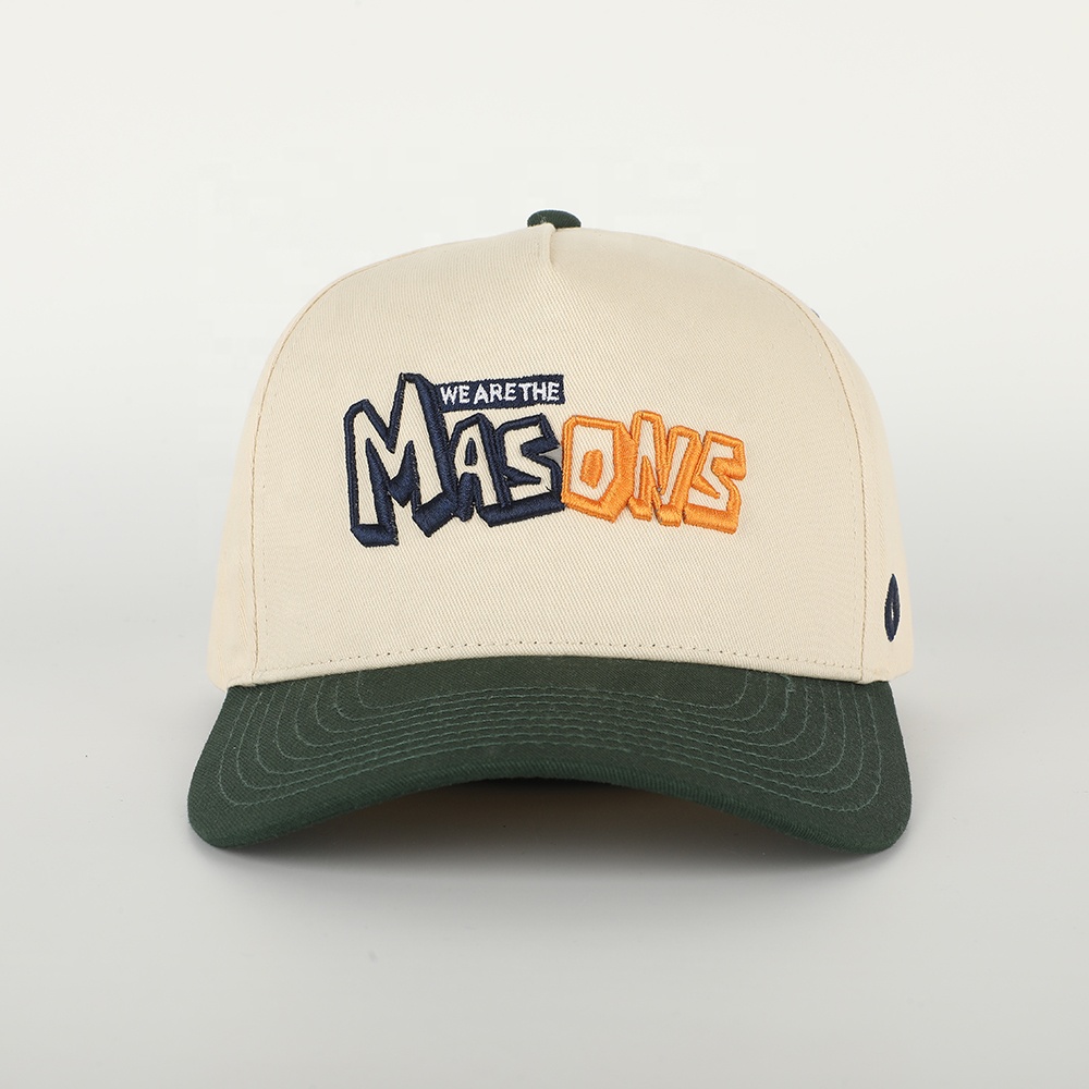 Cream and Forest Green 5-Panel Baseball Cap with Raised Monsters Embroidery