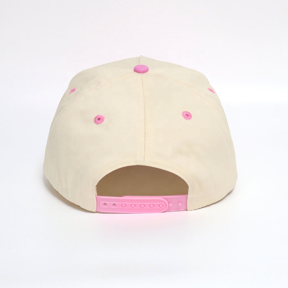 Cream and Pink Two Tone Baseball Cap with Raised Embroidered Letter Design
