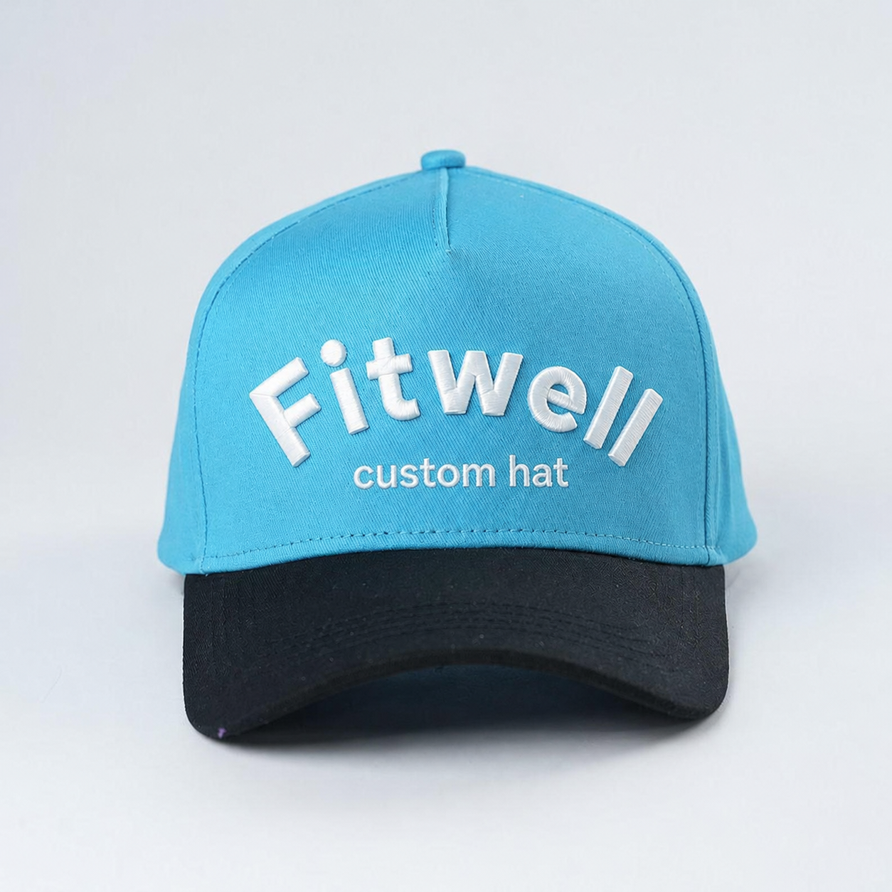 Aqua Blue Two-Tone Cotton Twill Baseball Cap with Raised Embroidery
