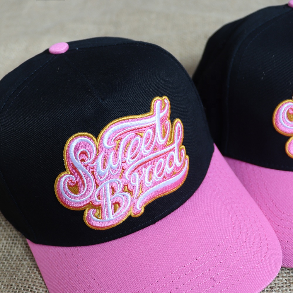 Black Pink Two Tone Embroidered Snapback Baseball Cap with Green Under Brim