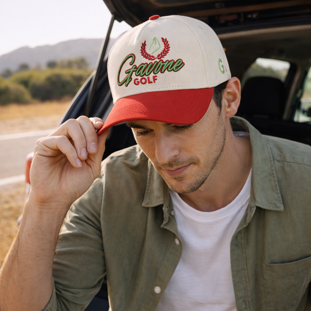 Two Tone Embroidered Golf Script Baseball Cap
