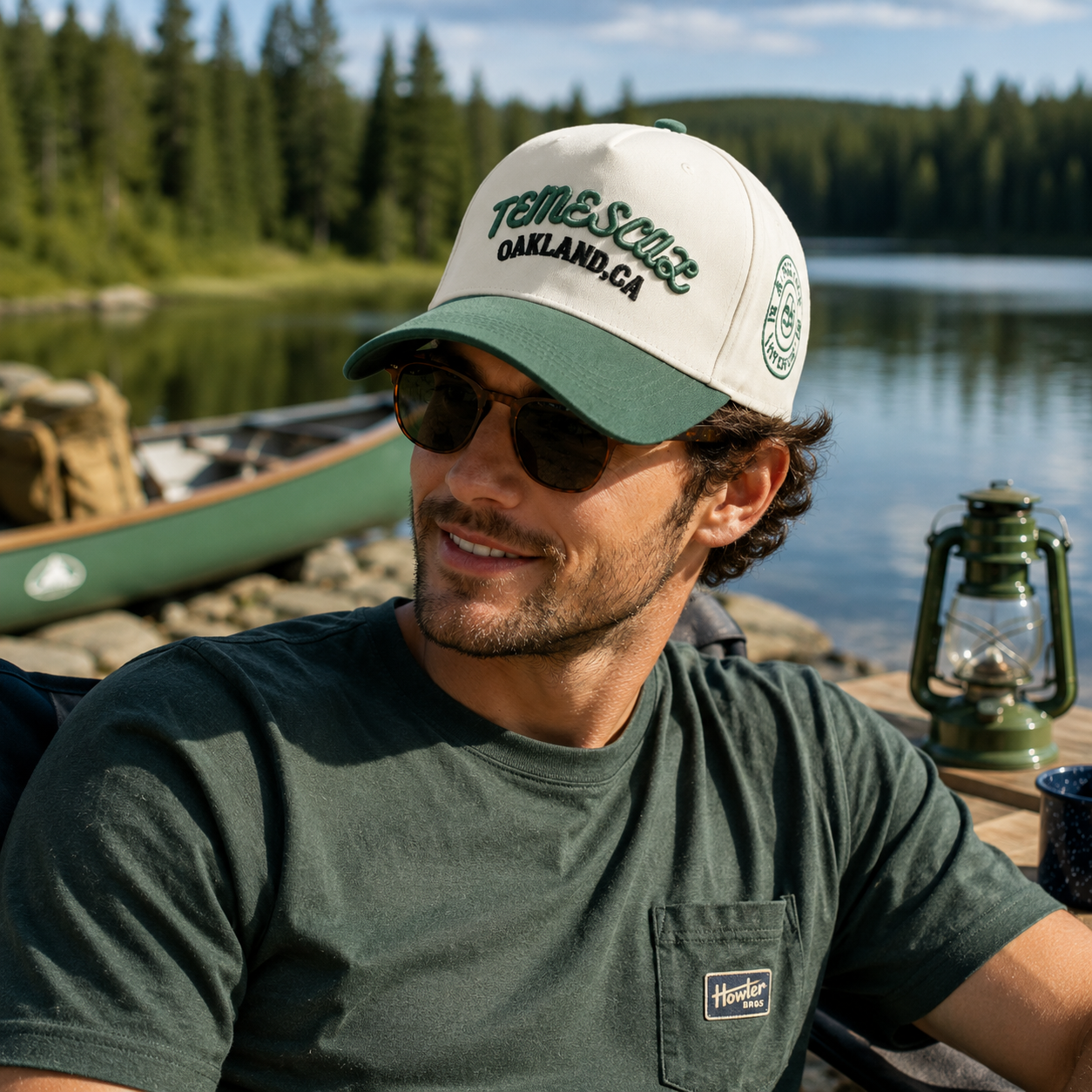 Cream and Forest Green Temescal Oakland 3D Embroidered Five-Panel Baseball Cap
