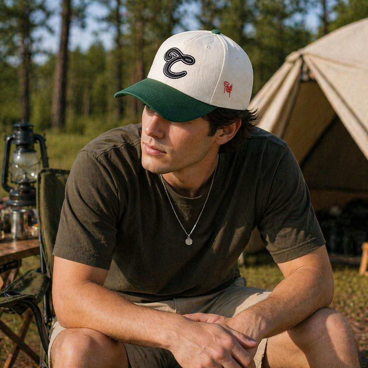 Two Tone Cotton Twill Baseball Cap with Raised Letter Embroidery 5 Panel Hat