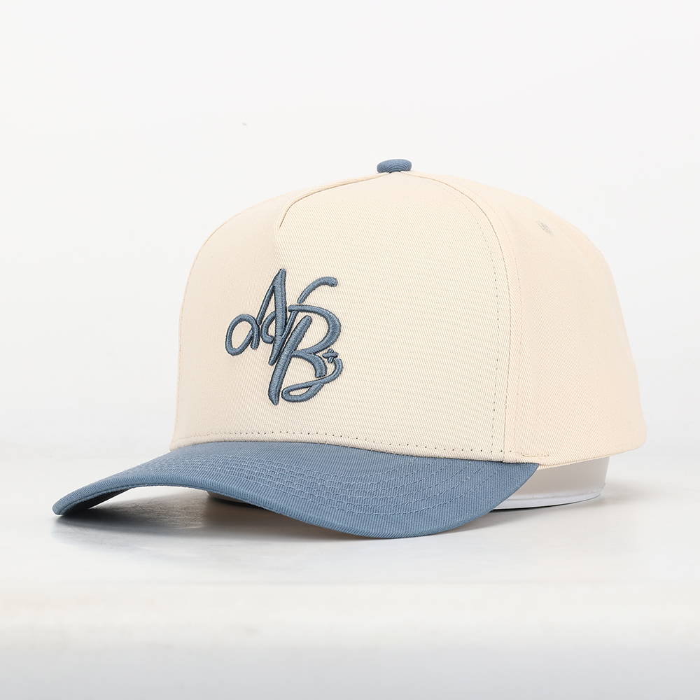 Cream and Blue Two Tone Embroidered Logo Cotton Baseball Cap