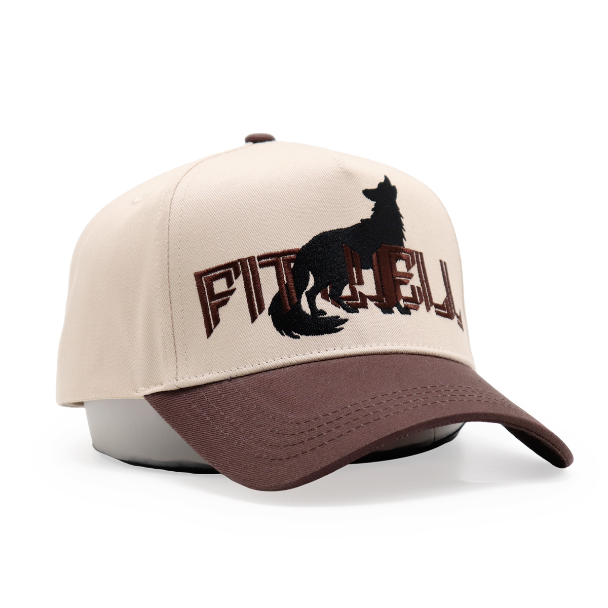 Beige and Brown Wolf Graphic Five-Panel Snapback Cap