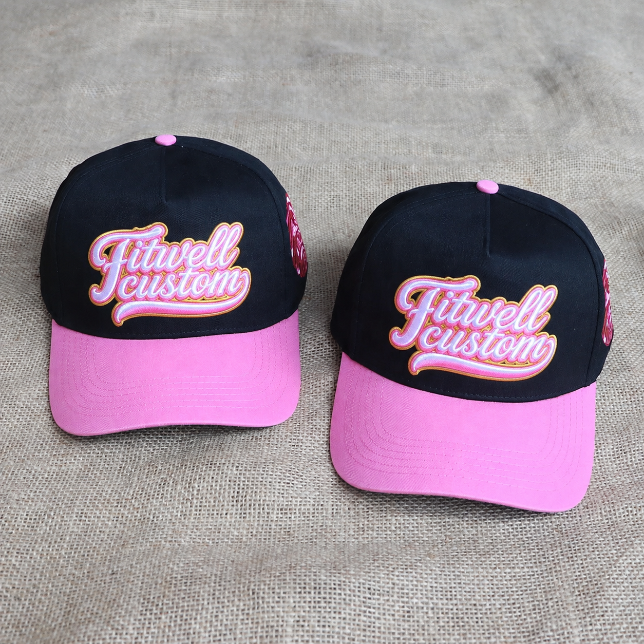 Black Pink Two Tone Embroidered Snapback Baseball Cap with Green Under Brim